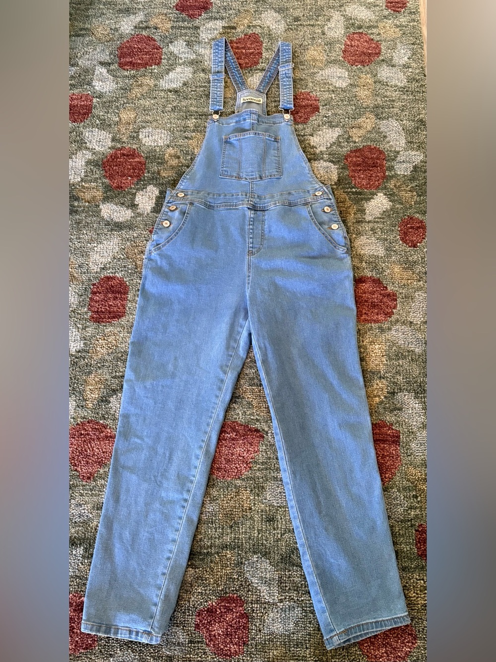 LUVAMIA DENIM OVERALLS WOMEN MEDIUM ADJUSTABLE STRAPS MED WASH BEAUTIFUL COND